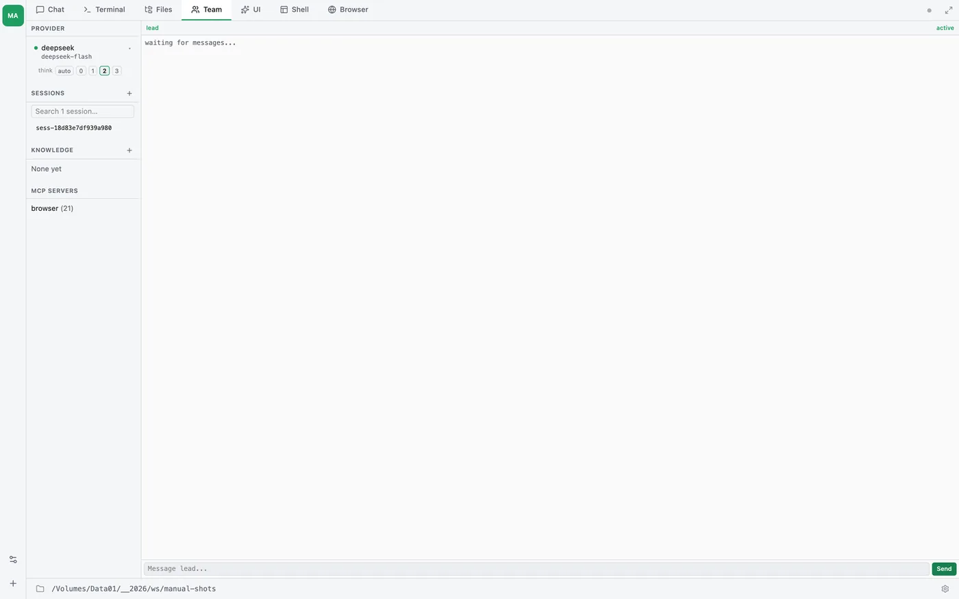 Team tab with no team running yet